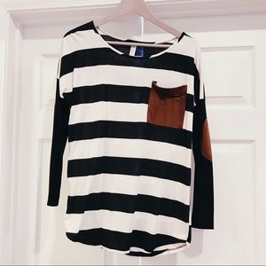 Pink Owl Striped Long Sleeve Top w/ Elbow Patches